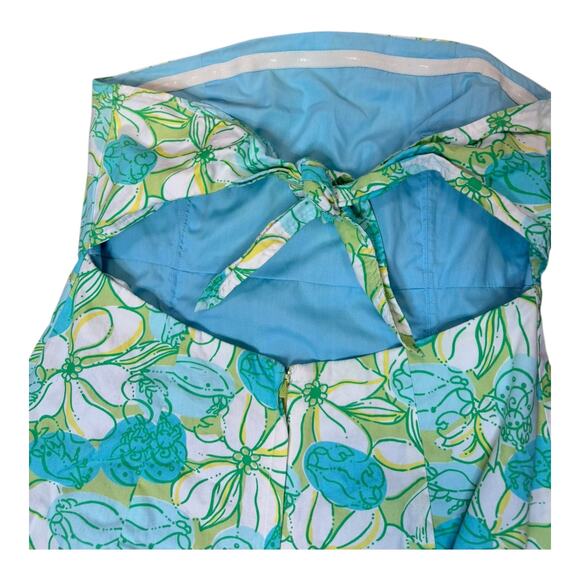 Lilly Pulitzer Strapless Tie Back Sundress 6 Blue Green Floral Print Vintage - Picture 5 of 6